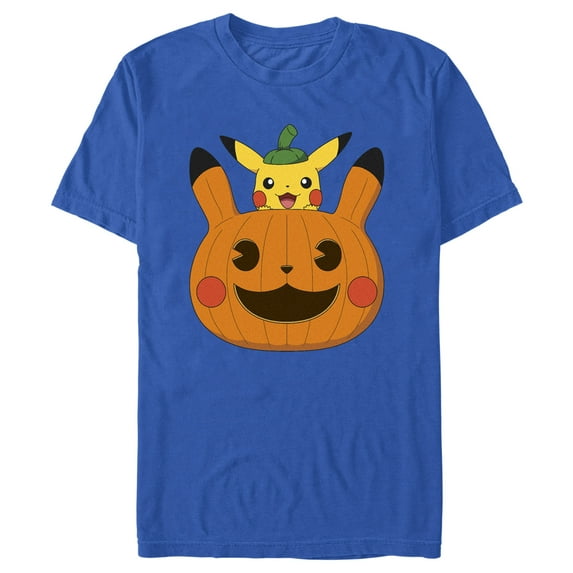 Men's Pokemon Halloween Pikachu Jack-O'-Lantern Graphic Tee Royal Blue Medium