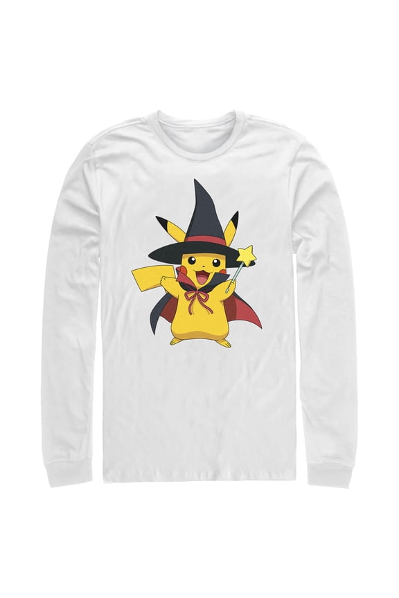 Men's Pokemon Halloween Pikachu Magic Wand Long Sleeve Shirt White X Large