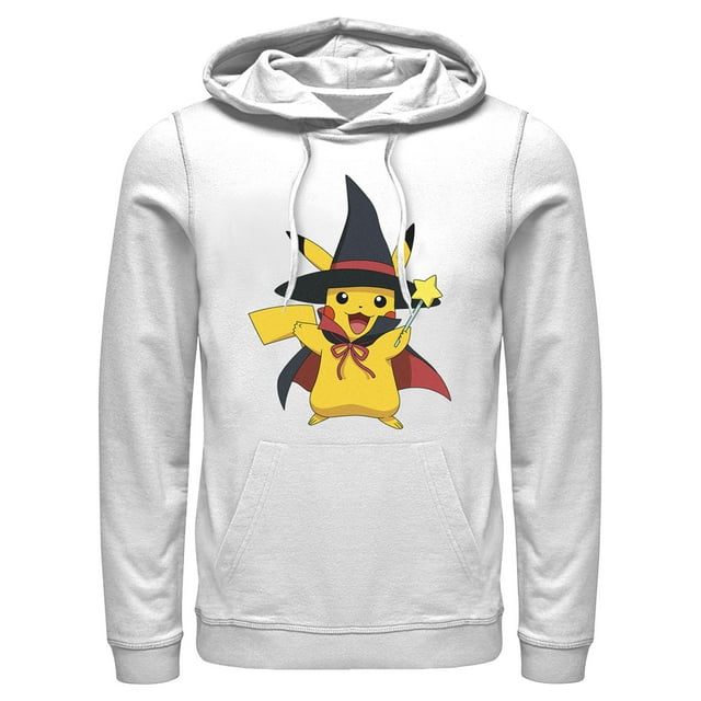 Men's Pokemon Halloween Pikachu Magic Wand  Pull Over Hoodie White X Large