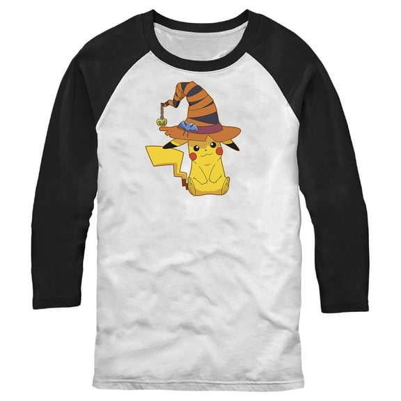 Men's Pokemon Halloween Pikachu Witch  Baseball Graphic Tee White/Black Large