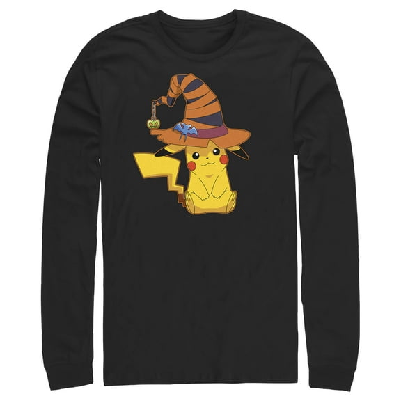 Men's Pokemon Halloween Pikachu Witch Long Sleeve Shirt Black Medium