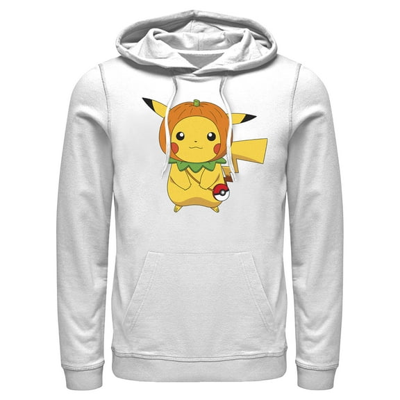 Men's Pokemon Halloween Pumpkin Pikachu Pull Over Hoodie White Medium