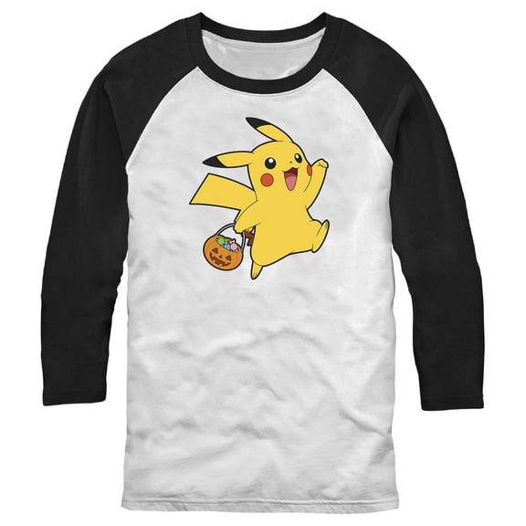 Men's Pokemon Halloween Trick-or-Treating Pikachu Baseball Graphic Tee White/Black 2X Large