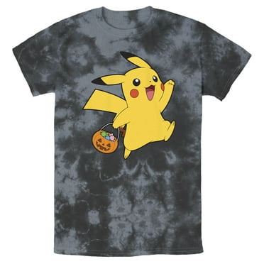 Men's Pokemon Halloween Trick-or-Treating Pikachu  Graphic Tee Black/Charcoal Medium