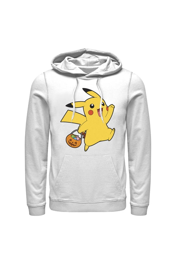 Men's Pokemon Halloween Trick-or-Treating Pikachu  Pull Over Hoodie White Large