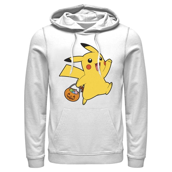 Men's Pokemon Halloween Trick-or-Treating Pikachu Pull Over Hoodie White X Large