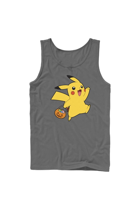 Men's Pokemon Halloween Trick-or-Treating Pikachu Tank Top Charcoal X Large
