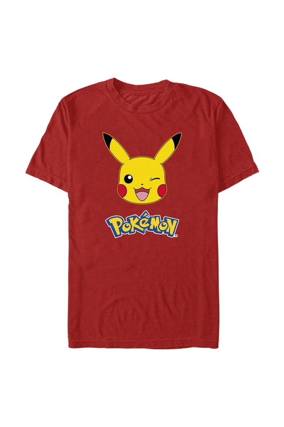 Men's Pokemon Logo Pikachu Wink Graphic Tee Red Large