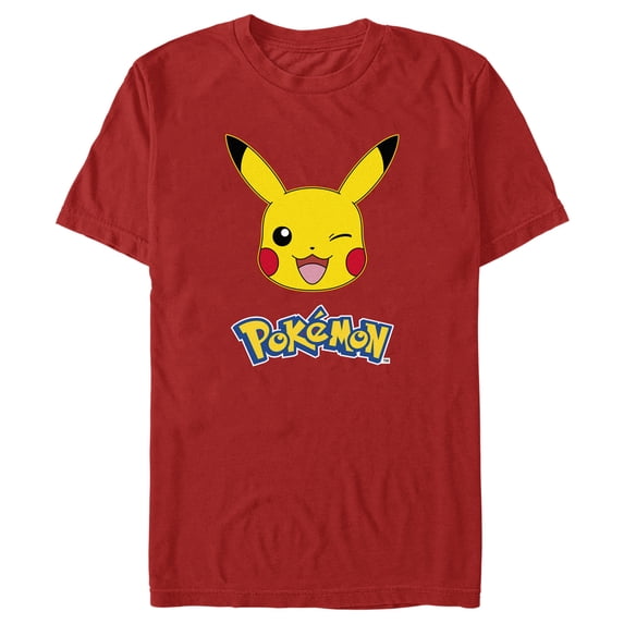 Men's Pokemon Logo Pikachu Wink Graphic Tee Red Medium