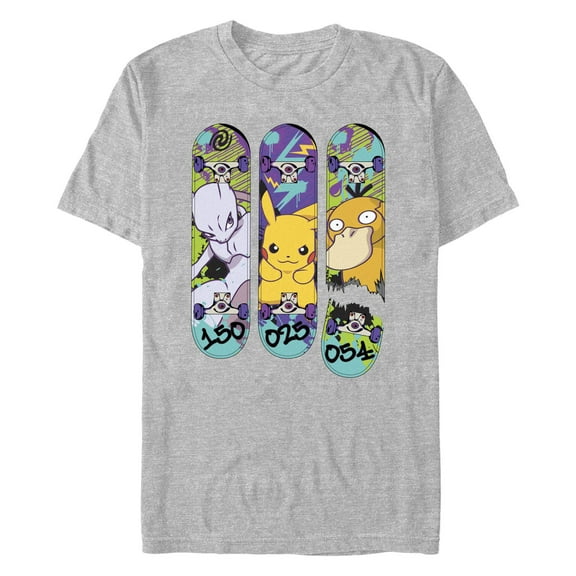 Men's Pokemon Mewtwo, Pikachu, and Psyduck Skateboard Decks  Graphic Tee Athletic Heather Large