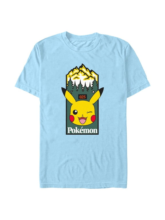 Men's Pokemon Mountain Pikachu Graphic Tee Light Blue Medium