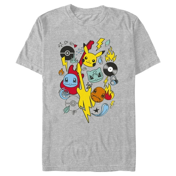 Men's Pokemon Music Rocks Starters  Graphic Tee Athletic Heather Small