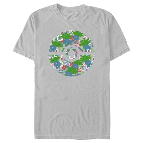 Men's Pokemon Oddish Pokeball Graphic Tee Silver Large