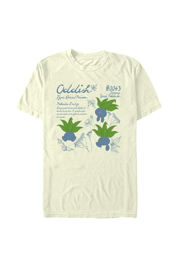 Men's Pokemon Oddish Pokedex Entry  Graphic Tee Beige Large