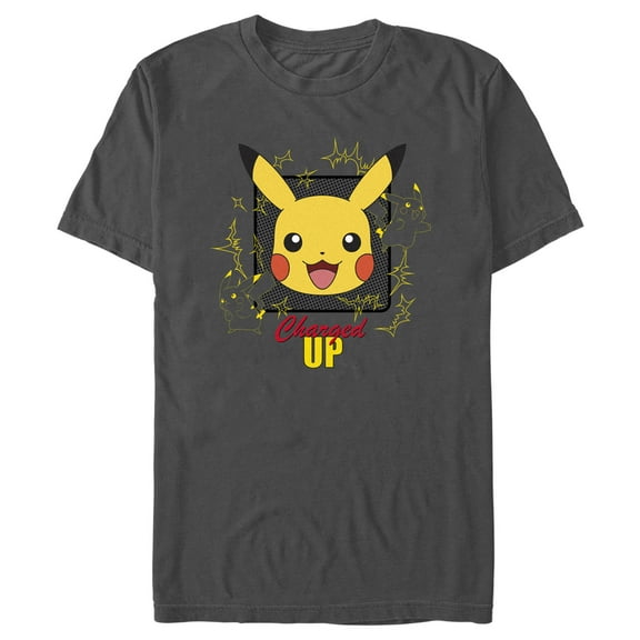 Men's Pokemon Pikachu Charged Up Graphic Tee Charcoal Small