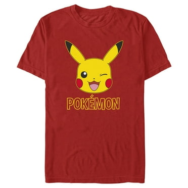 Men's Pokemon Pikachu Cute Wink  Graphic Tee Red Medium
