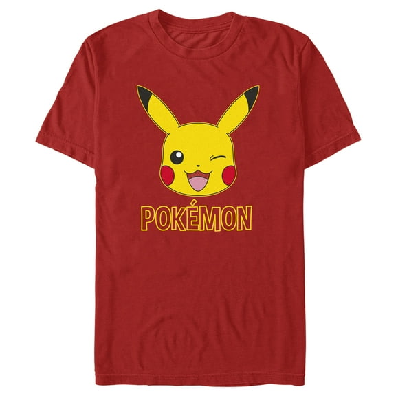 Men's Pokemon Pikachu Cute Wink Graphic Tee Red Medium