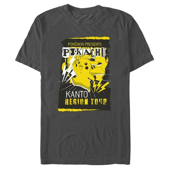 Men's Pokemon Pikachu Kanto Region Tour Poster  Graphic Tee Charcoal Medium