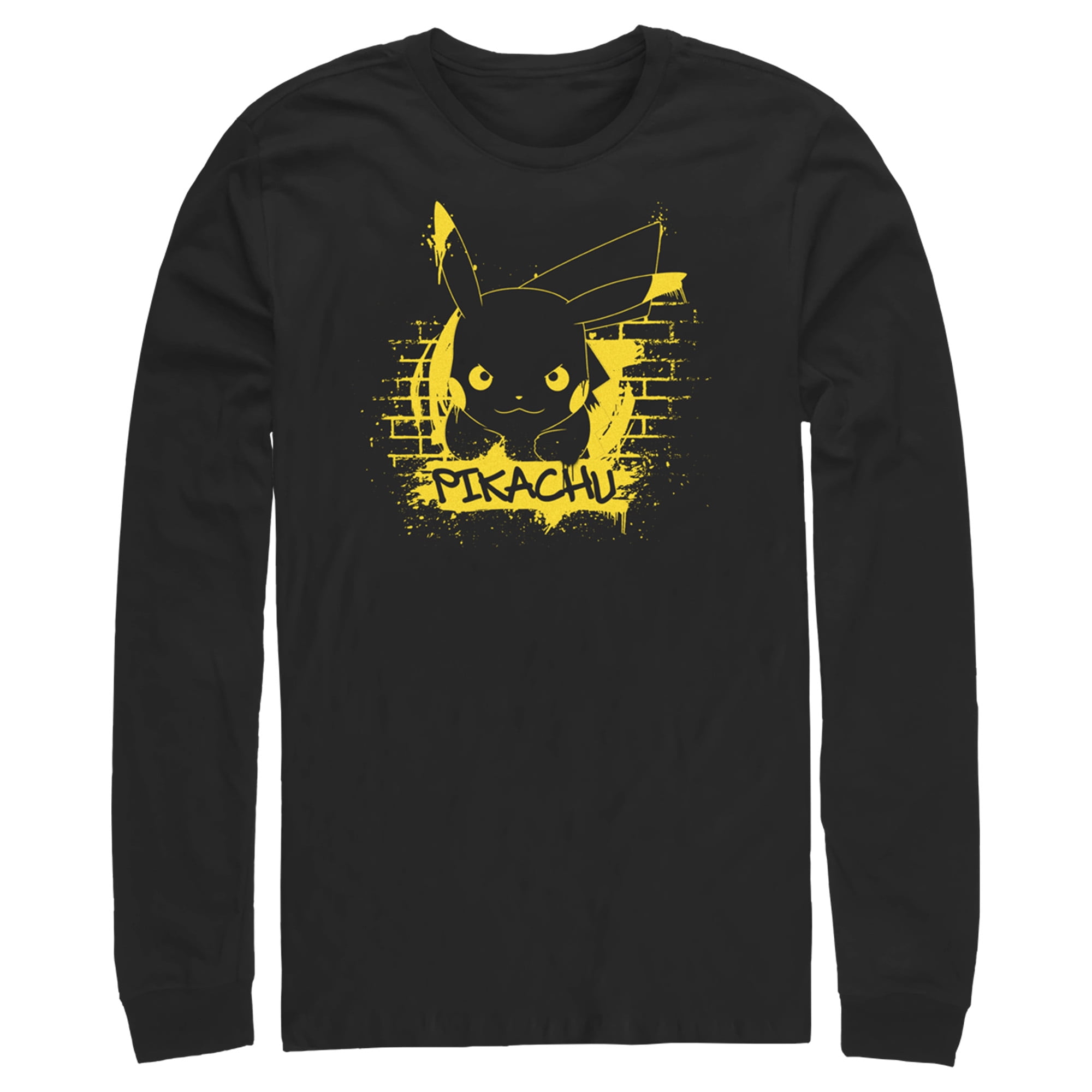 Men's Pokemon Pikachu Mural Long Sleeve Shirt Black Large
