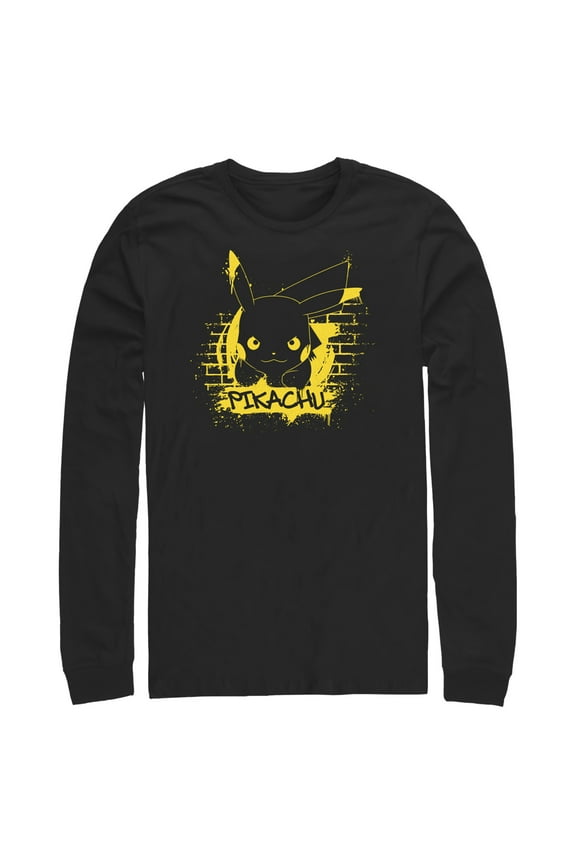 Men's Pokemon Pikachu Mural  Long Sleeve Shirt Black X Large