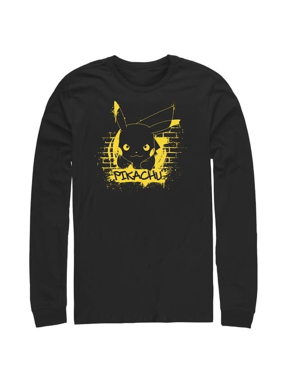 Men's Pokemon Pikachu Mural Long Sleeve Shirt Black X Large
