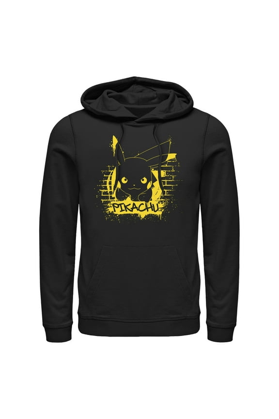 Men's Pokemon Pikachu Mural Pull Over Hoodie Black 2X Large