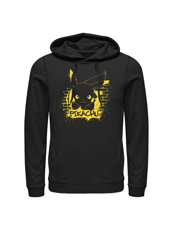 Men's Pokemon Pikachu Mural Pull Over Hoodie Black 3X Large