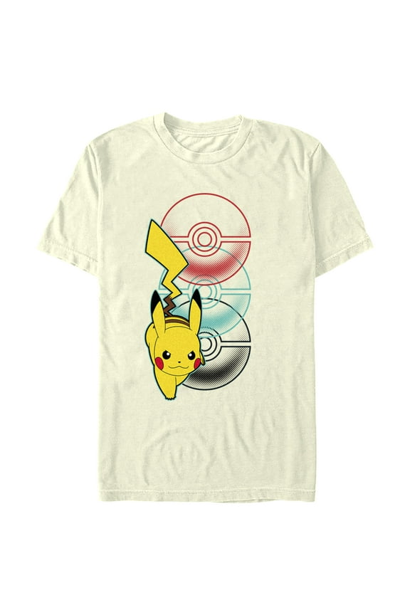 Men's Pokemon Pikachu Poke Balls  Graphic Tee Beige 3X Large