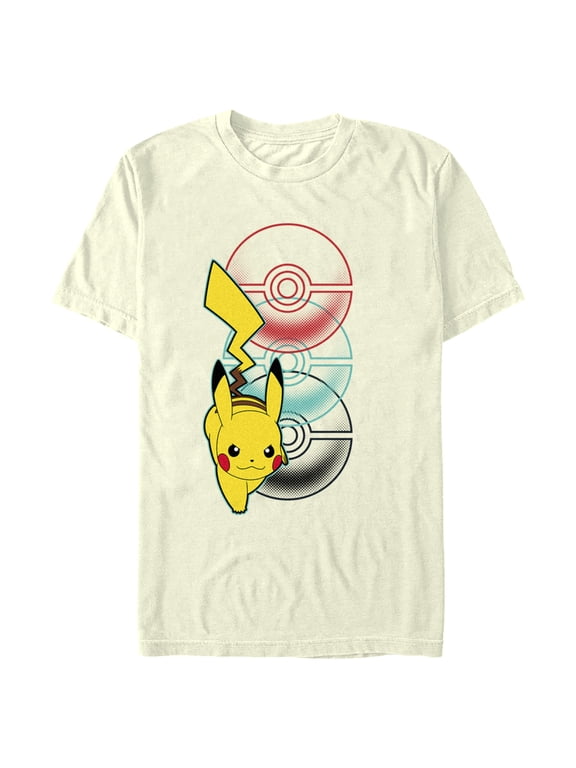 Men's Pokemon Pikachu Poke Balls Graphic Tee Beige X Large