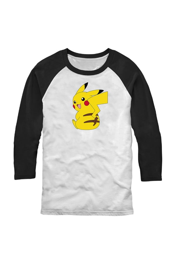 Men's Pokemon Pikachu Sitting Portrait Baseball Graphic Tee White/Black 2X Large