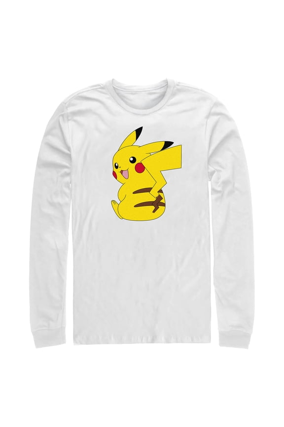 Men's Pokemon Pikachu Sitting Portrait Long Sleeve Shirt White X Large