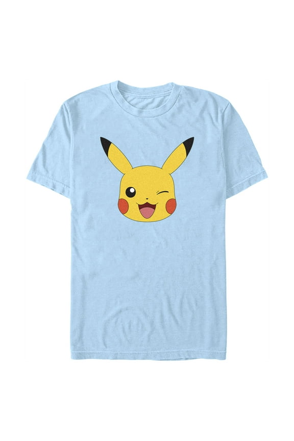 Men's Pokemon Pikachu Wink Face Graphic Tee Light Blue 2X Large