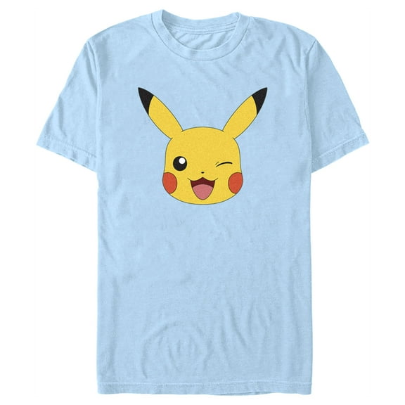 Men's Pokemon Pikachu Wink Face  Graphic Tee Light Blue Medium