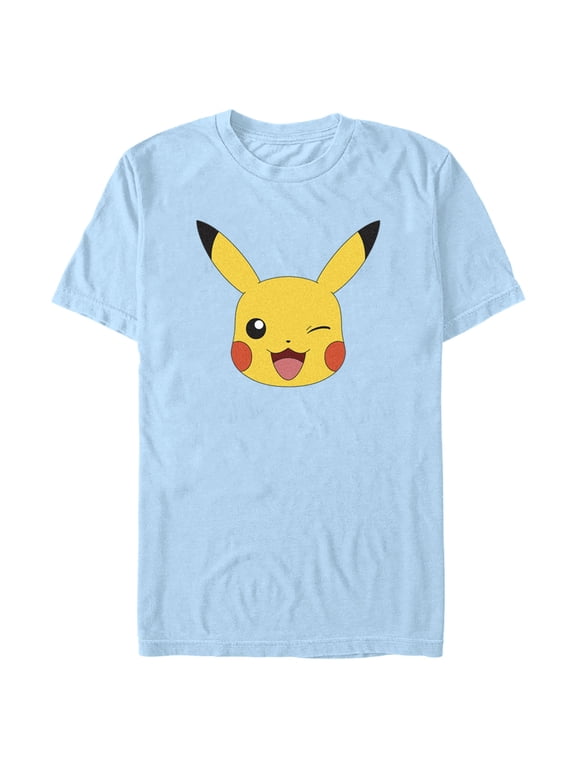 Men's Pokemon Pikachu Wink Face Graphic Tee Light Blue Medium