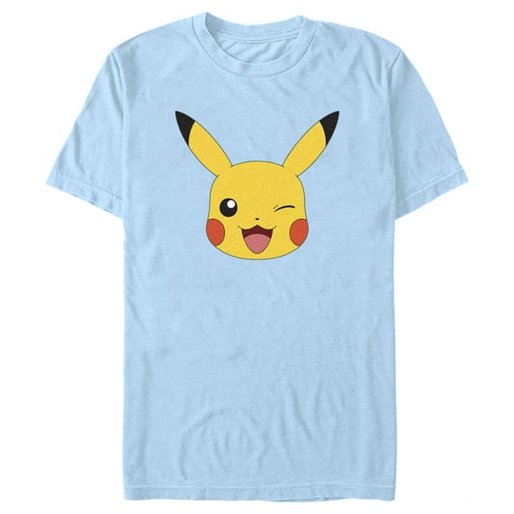 Men's Pokemon Pikachu Wink Face Graphic Tee Light Blue Small