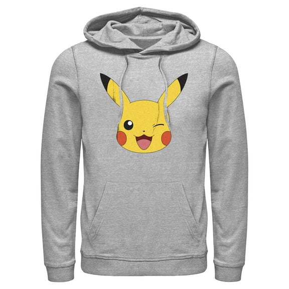 Men's Pokemon Pikachu Wink Face Pull Over Hoodie Athletic Heather 3X Large