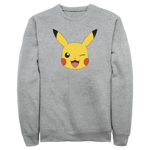 Men's Pokemon Pikachu Wink Face Sweatshirt Athletic Heather Large