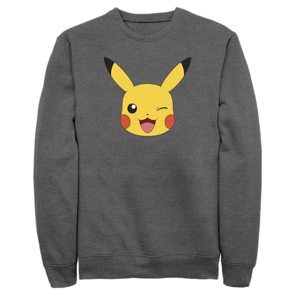 Men's Pokemon Pikachu Wink Face Sweatshirt Charcoal Heather Small
