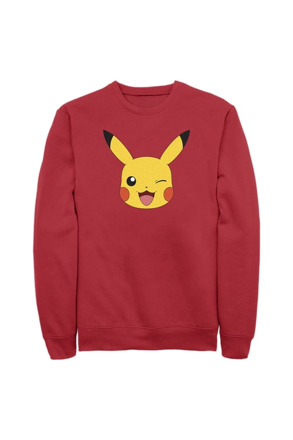 Men's Pokemon Pikachu Wink Face Sweatshirt Red 2X Large