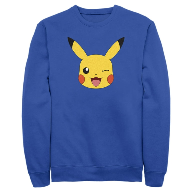Men s Pokemon Pikachu Wink Face Sweatshirt Royal Blue Medium