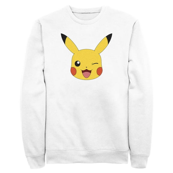 Men's Pokemon Pikachu Wink Face Sweatshirt White 2X Large