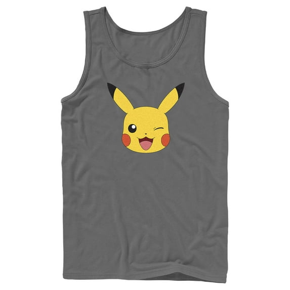 Men's Pokemon Pikachu Wink Face Tank Top Charcoal Small