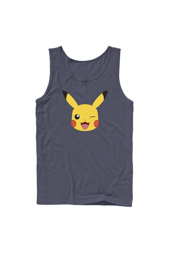 Men's Pokemon Pikachu Wink Face Tank Top Navy Blue Medium