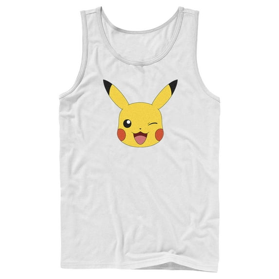 Men's Pokemon Pikachu Wink Face Tank Top White Medium