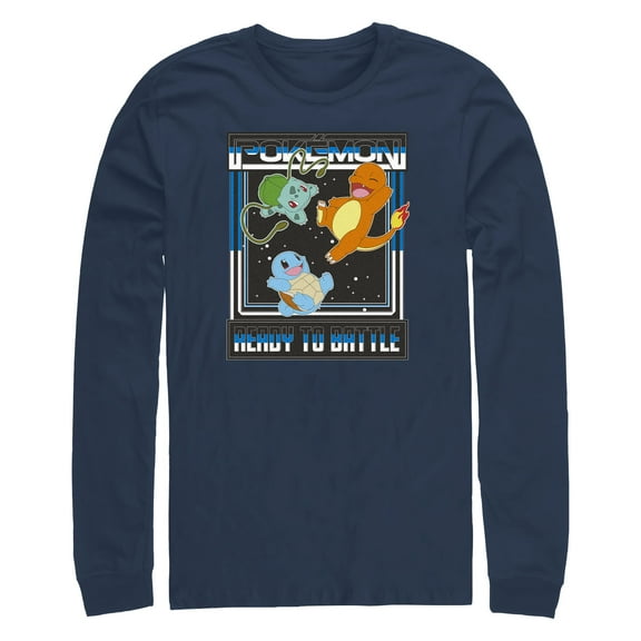 Men's Pokemon Ready To Battle Trio  Long Sleeve Shirt Navy Blue 2X Large