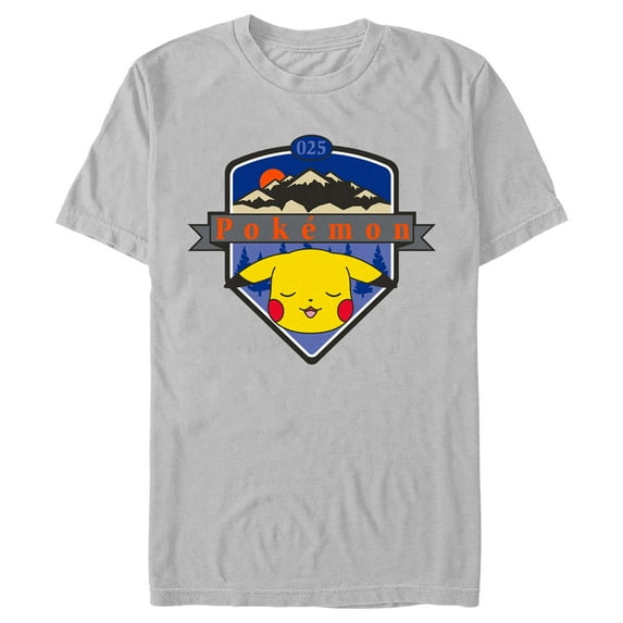 Men's Pokemon Sleepy Pikachu Mountain Graphic Tee Silver Medium
