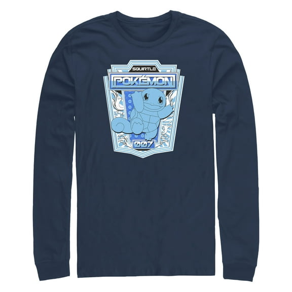 Men's Pokemon Squirtle Metallic Badge Long Sleeve Shirt Navy Blue Medium