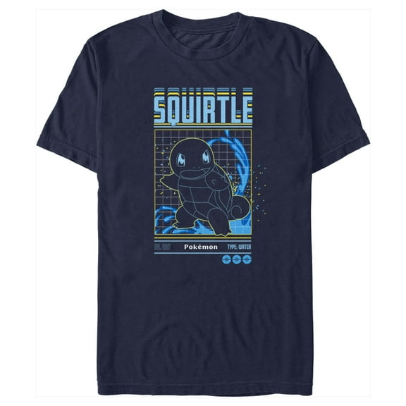 Men's Pokemon Squirtle Retro Grid  Graphic Tee Navy Blue Small