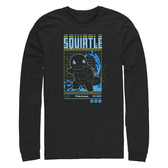 Men's Pokemon Squirtle Retro Grid Long Sleeve Shirt Black Large