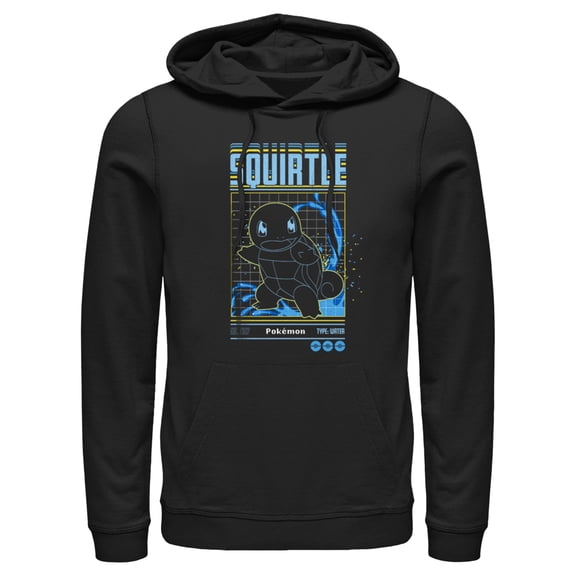 Men's Pokemon Squirtle Retro Grid Pull Over Hoodie Black Small